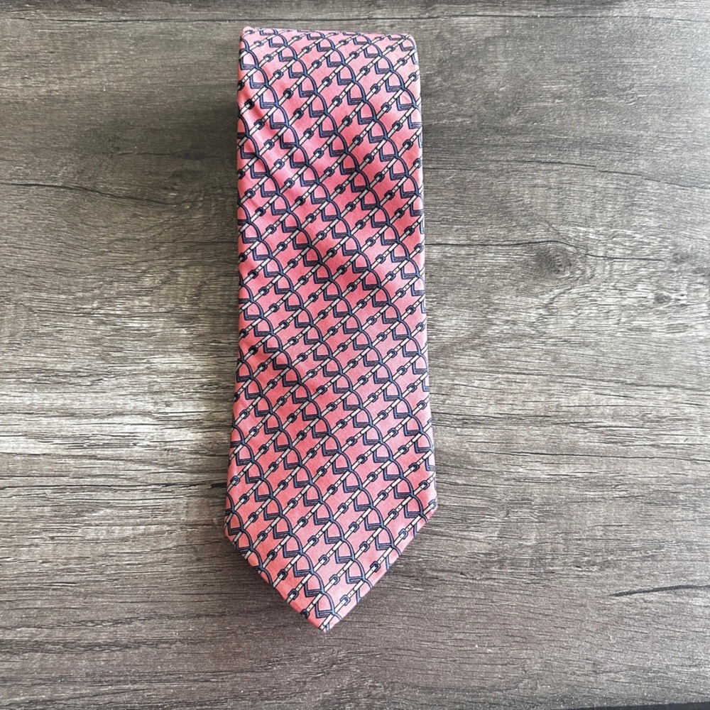 VTG‎ Ortizs Galveston Preppy Equestrian Necktie Pink Horse Bit Belt Pattern 90s